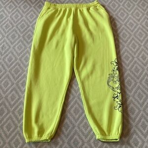 Boohoo Graphic Lime Green Sweatpants Size Large